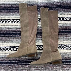 Lucky Brand Calypso Suede Leather Over the Knee Taupe Tall Boots OTK Flat